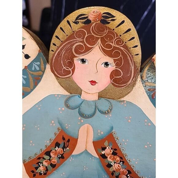 Set of 3 Christmas Holiday Angels Hand Painted Joyce Howard Primitive Style EUC - Picture 11 of 16